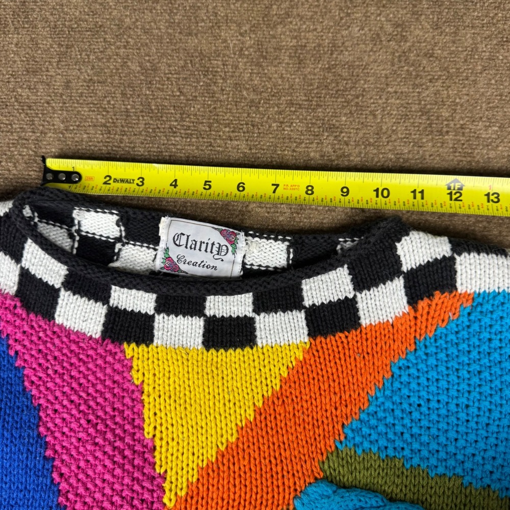 VTG Sweater Womens Large L 80s 90s Abstract Oversized Sweater Geometric Checker - Picture 10 of 13
